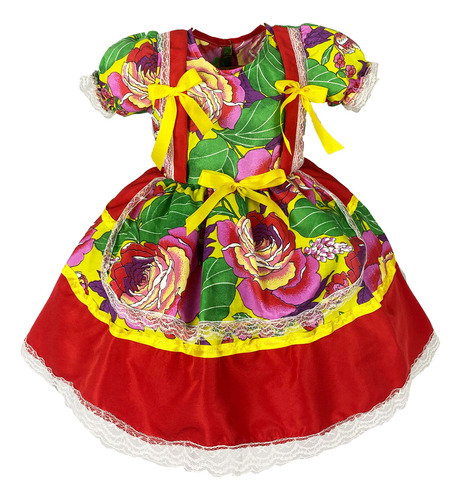 Vestido Junino Infantil Cheio De Detalhes Com Suspensório