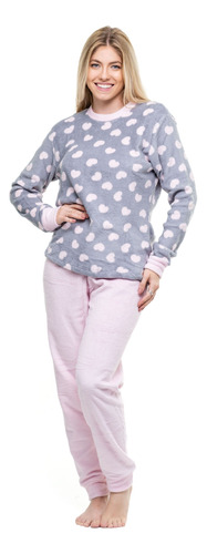 Pijama Feminino Plush Fleece Com Punhos Aconchegante Fofinho