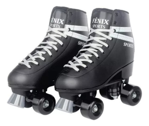 Patins Roller Skate Preto 4 Rodas - 34/35 - Fenix