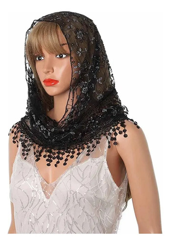 Velo De Iglesia Para Boda Con Mantilla Y Triángulo Floral