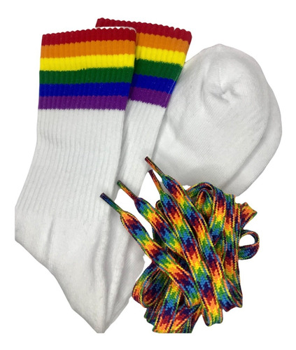 2 Pack 1 Par Calcetas+1 Par Agujetas Gay Pride Arcoiris Lgbt