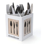 Organizador De Cubiertos  De Madera, 4 Espacios, Shinedecor