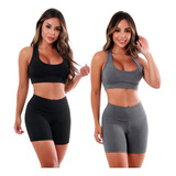 Kit 2 Conjuntos Short E Top Liso Roupas  De Academia Fitness