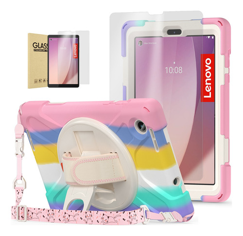 Mica+funda Para Lenovo Tab M8 (4rd Gen) Tb-300fu Correa Rosa