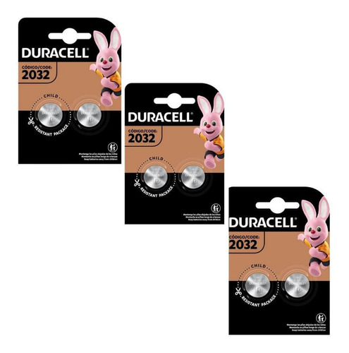 Kit Com 6 Pilhas Moeda Duracell Cartela C/2 Cr 2032 3v