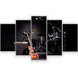 Quadros Decorativo Guitarra E Bateria Rock Mosaico 5 Peças