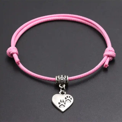 Pulsera Corazon Huellas Perro Oso Amor Mascota Rosa