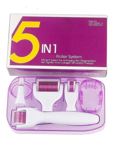 Derma Roller System Kit (5 In 1) Rodillos Blanco Titanio