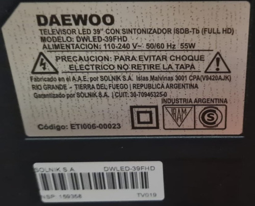 Main Daewoo Dwled-32hd Para Repuestos No Funciona