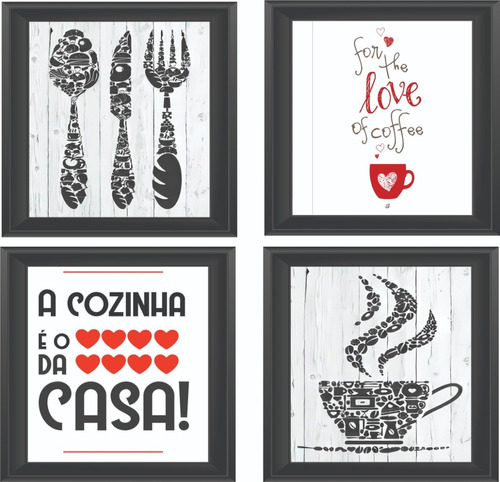 4 Quadros Placas Cantinho Do Café  20x20cm- Cozinha Mód. 8