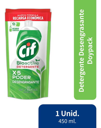 Detergente Bioactive Lima Cif Recarga Economica 450ml