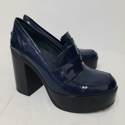 Zapatos Lázaro Charol Azul Con Plataforma Talle 40