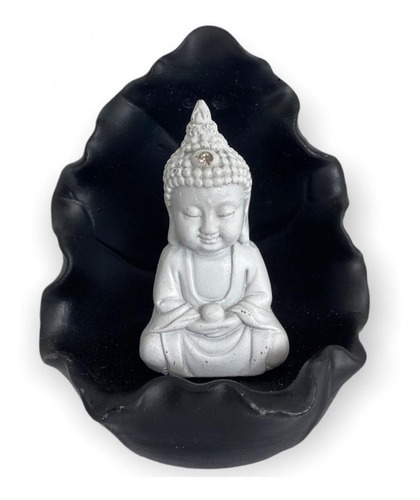 Incensário Gruta Folha Buda Tibetano Branco E Preto 11 Cm