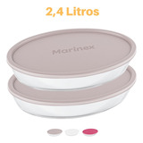 2 Assadeiras Oval Vidro Com Tampa 2,4l Refratário Marinex