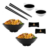 Kit Yakisoba 2 Travessas 21cm + 2 Molheiras + 2 Pares Hashi