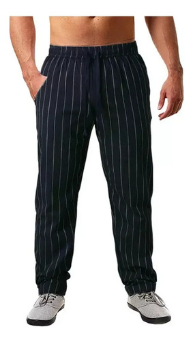 Pantalón Rayas Casual Hombre Con Algodón Y Lino