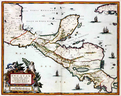 Lienzo Tela Mapa Antiguo Yucatán Guatemala Honduras 1650