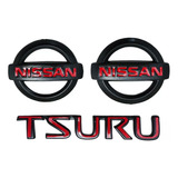 Kit Emblemas Nissan Tsuru Iii Letra Parrilla Cajuela Negro