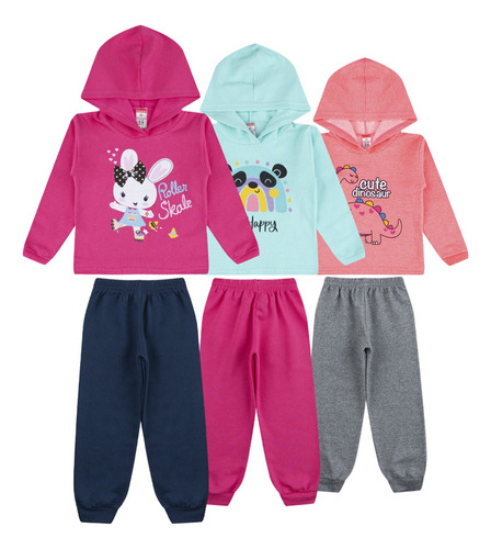 Kit 3 Conjunto Moletom Roupa Infantil Feminino Lote Inverno