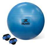 Bola Pilates 55 Cm Muvin - Até 300 Kg - Com Bomba E Luva Eva Cor Azul