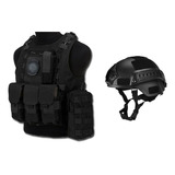 Chaleco Porta Placa + Casco Táctico Airsoft Paintball