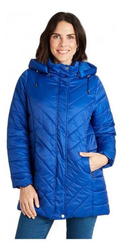 Parka Mujer Lorenzo Di Pontti Larga Gorro Removible Azul