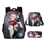 Mzx Mochila Harley Quinn Bandolera De Moda Conjunto De 3 Piezas