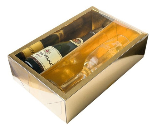 Caixa Mini Champanhe E Taça Dourada 5 Un. Rizzo Embalagens