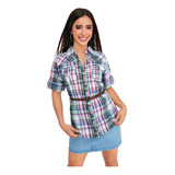 Camisa Cuadros Dama Casual Botones Blanco 903-28