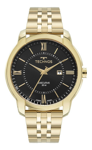 Relógio Technos Masculino Executive Dourado - 2117leq/1d Cor Do Fundo Preto