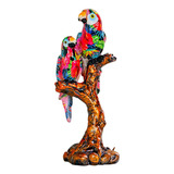 Estatua De Loro Pintada Escultura De Pájaro De Pareja