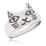 Anillos Bisutería - Lindo Anillo De Gato Para Mujer De Plata