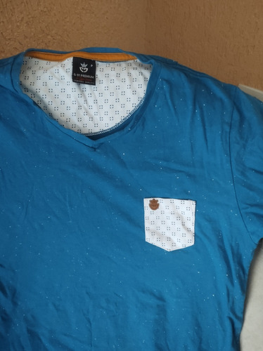 Camiseta Camisa Azul Masculina Passeio Festa Gola V