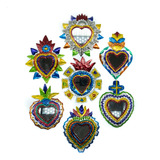 Corazon  De Colores Con Espejo De Hojalata