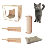 Kit Play Gatos Nicho Almofada Prateleiras Arranhador - 5pcs