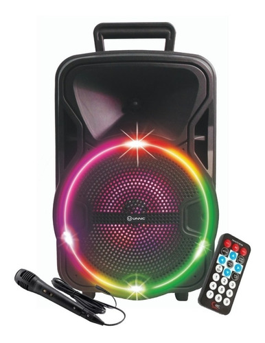 Parlante Portátil Bluetooth Karaoke Usb Sd Luces Led Con Mic Color Negro