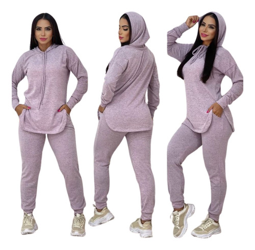 Conjunto Moletinho Blusa E Calça Frio Moleton Inverno Lanzin