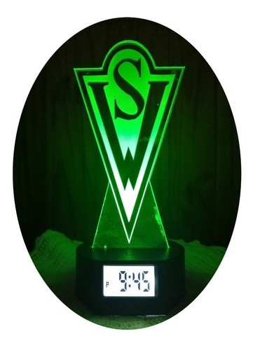 Lámpara 3d De Santiago Wanderers Con Reloj Alarma 7 Col. Led
