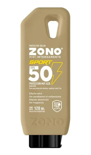 Zono Protector Solar Sport 50fps 120ml Resiste Agua / Sudor