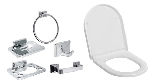 Tapa Asiento Wc Inodoro Acros + Kit 5 Accesorios Baño