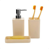 Set X3 Piezas Baño Dispenser Jabon Cepillos Dientes Jabonera