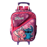 Mochila Infantil Lilo E Stitch E Angel 3 Bolsos Rodinhas G