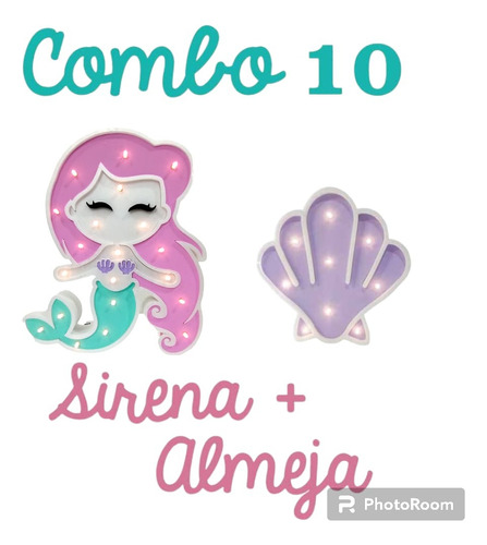 Combo 10 Sirena + Almeja Con Luces Luz Candybar Babyshower