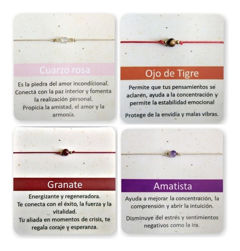 4 Pulseras Amatista Cuarzo Rosa Ojo Tigre Granate Amuleto