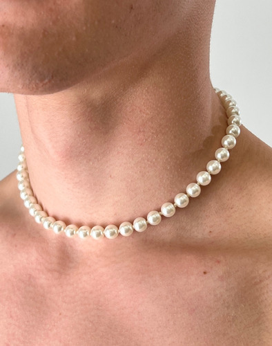 Collar De Perlas Blancas De Nácar Con Separadores Dorados 