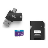 Pen Drive Cartão Memória Multilaser 16gb Adaptador Usb Dual
