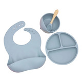 Kit Prato Infantil Divisória Colher Babador Silicone Bowl