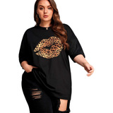 Camiseta  Plus Size Animal Print Life Style Blusa Oversized