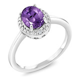 Gem Stone Anillo Plata 925 Con Amatista Purpura Y Diamante B