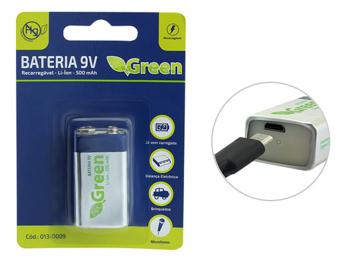 Bateria Recarregável 9v Usb Original Green -  Melhor Preço